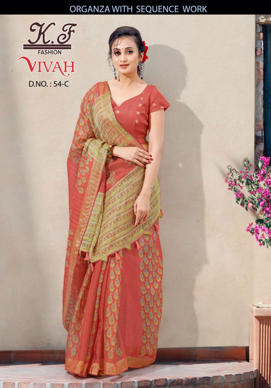 KF VIVAH 54 Latest Designer Ethnic Wear Organza Print New Saree Collection